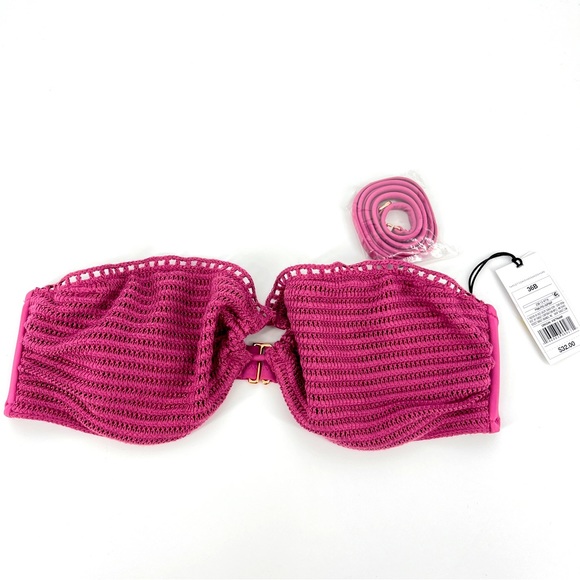 NWT Bikini Top Swim Pink Crochet Removable Straps & Pads Swim SZ 36B - Picture 2 of 6